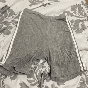 Grey and white striped biker shorts